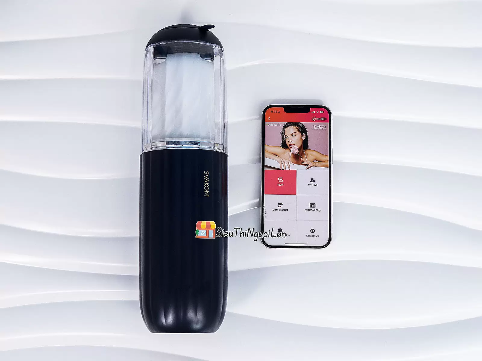 Âm đạo giả Svakom Alex Neo 2 rung thụt điều khiển điện thoại