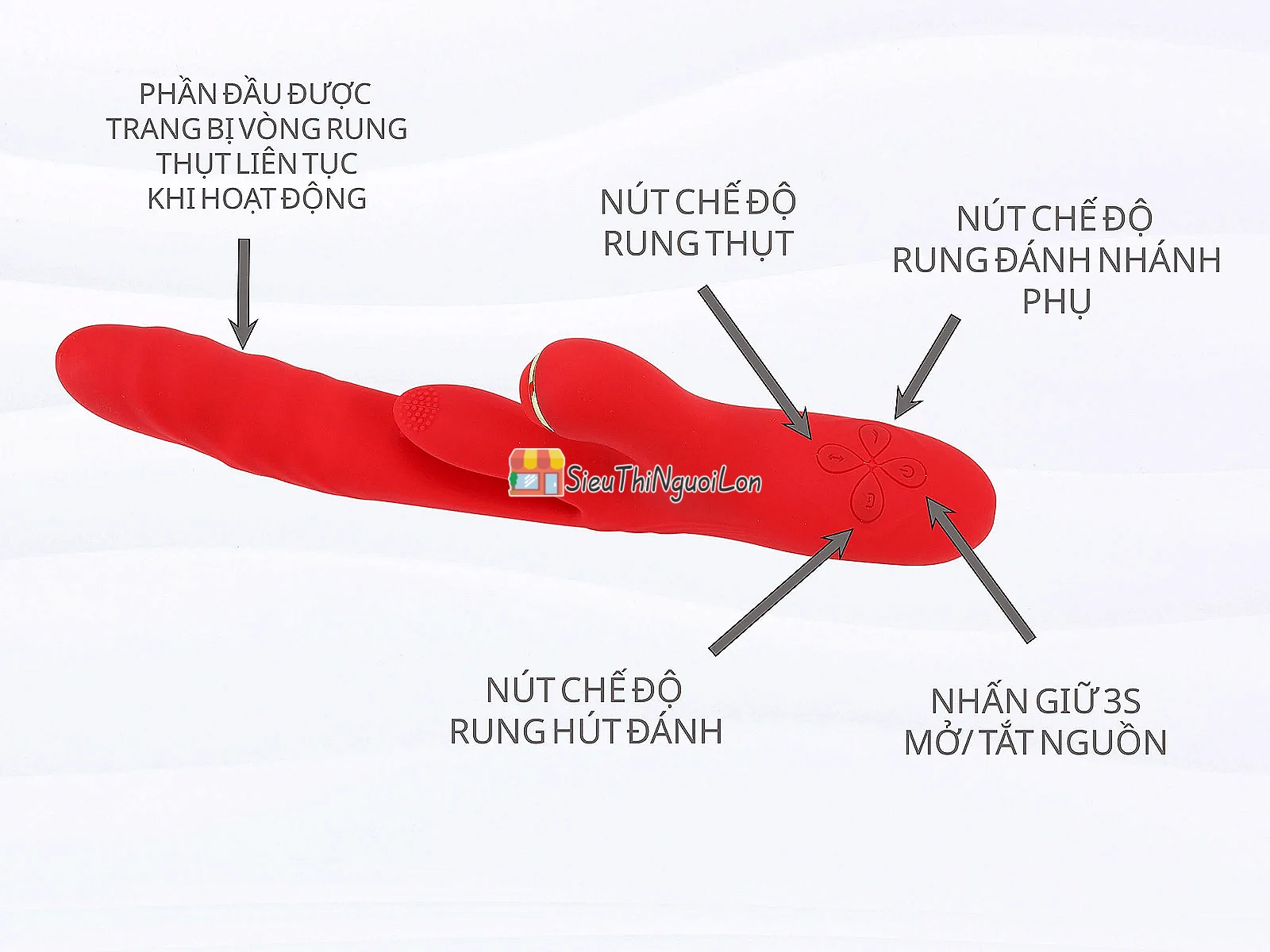 Dương vật giả đa năng có 2 nhánh phụ rung thụt kích thích điểm G
