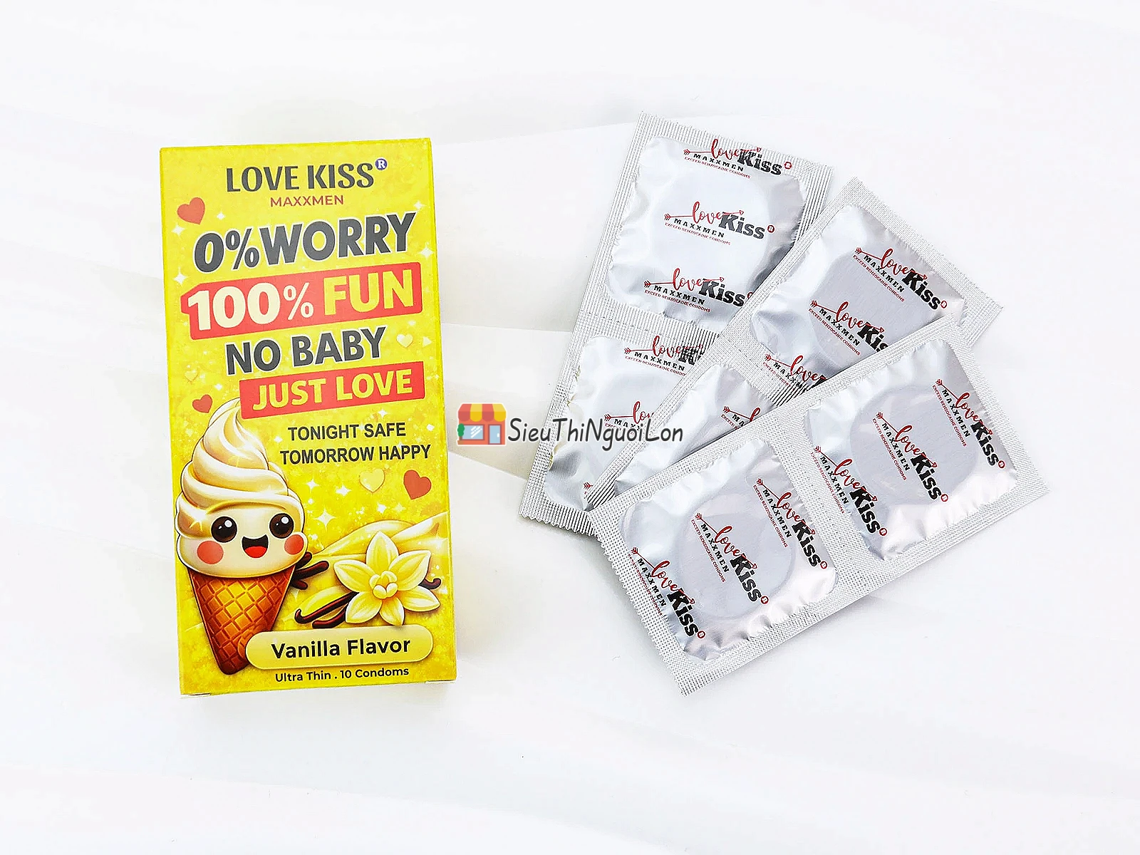 Bao cao su LOVE KISS Vanilla Flavor siêu mỏng hương vani ngọt ngào