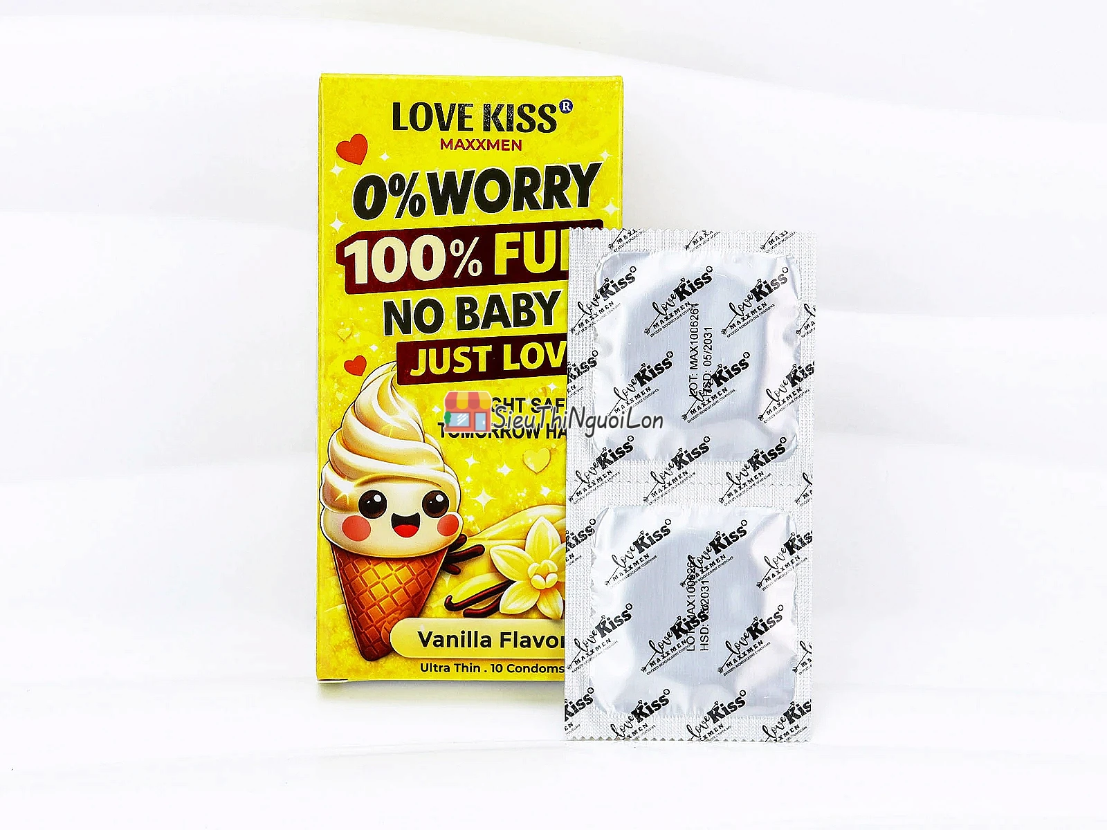 Bao cao su LOVE KISS Vanilla Flavor siêu mỏng hương vani ngọt ngào