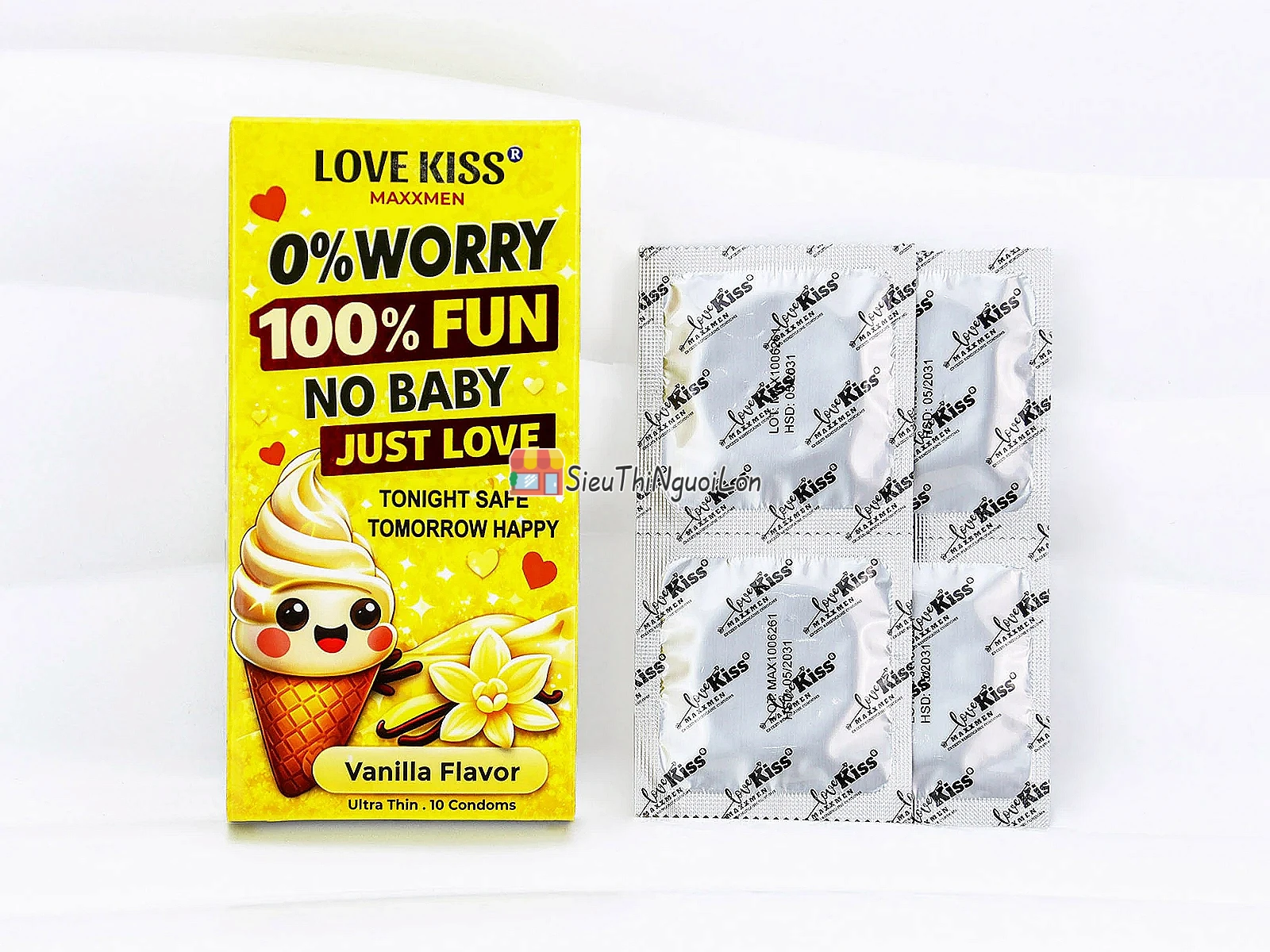 Bao cao su LOVE KISS Vanilla Flavor siêu mỏng hương vani ngọt ngào