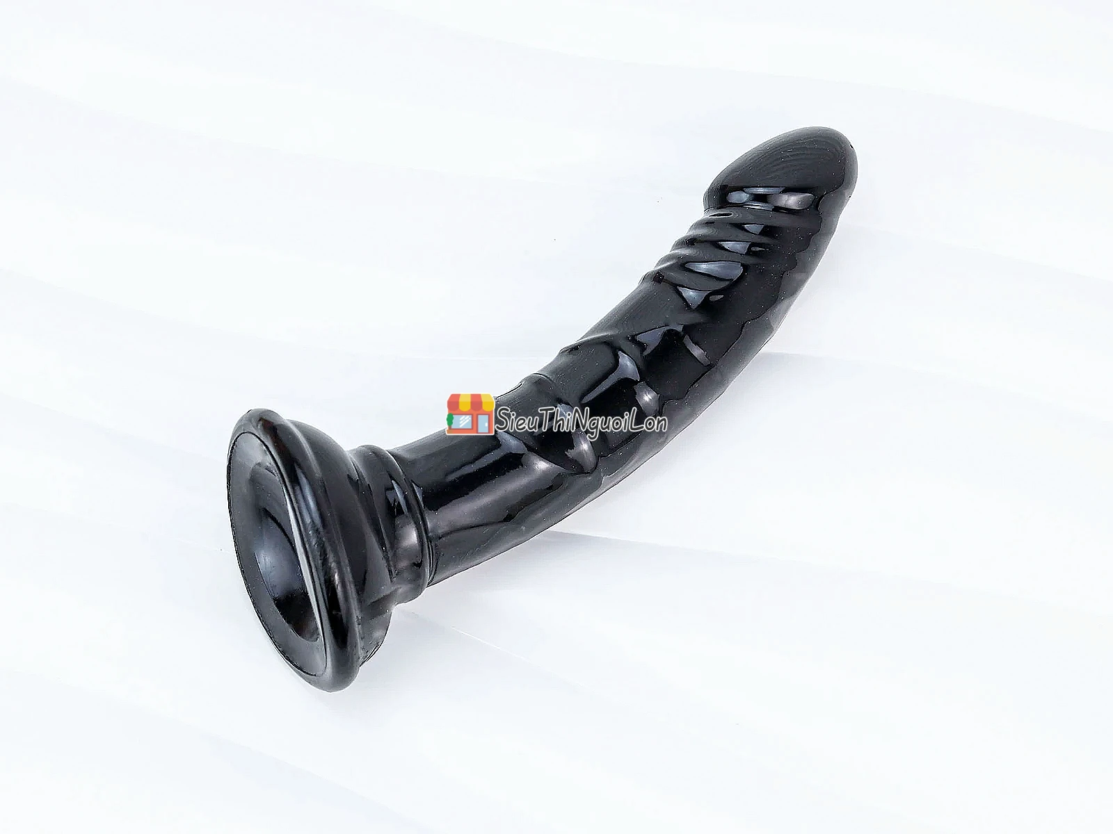 Dương vật giả có đế uốn cong silicon màu đen