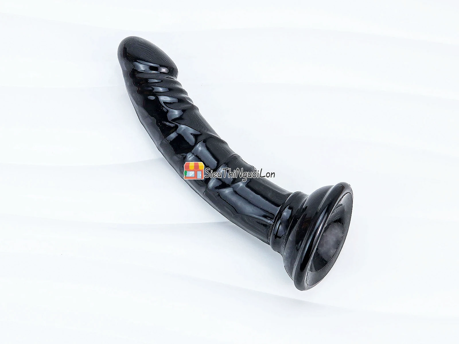 Dương vật giả có đế uốn cong silicon màu đen