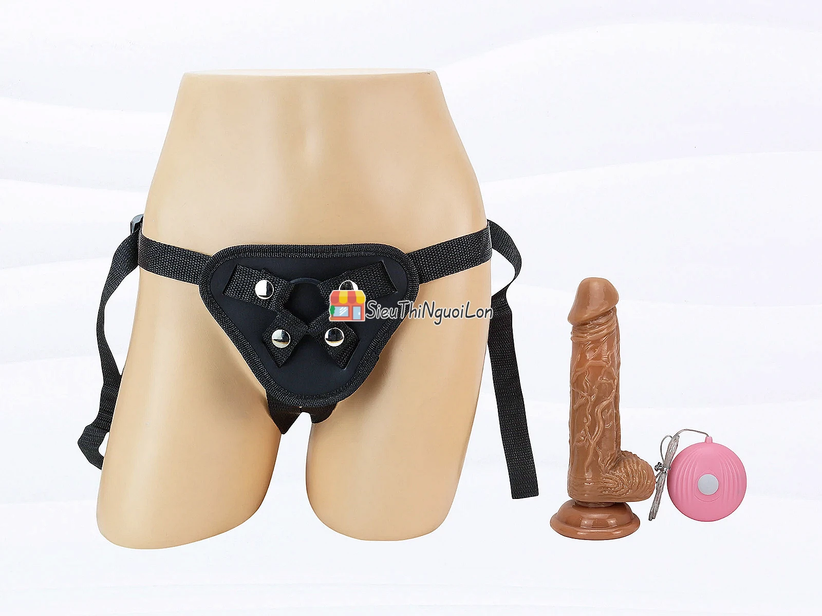 Dương vật giả dây đeo có bìu kèm điều khiển rung nhiều chế độ