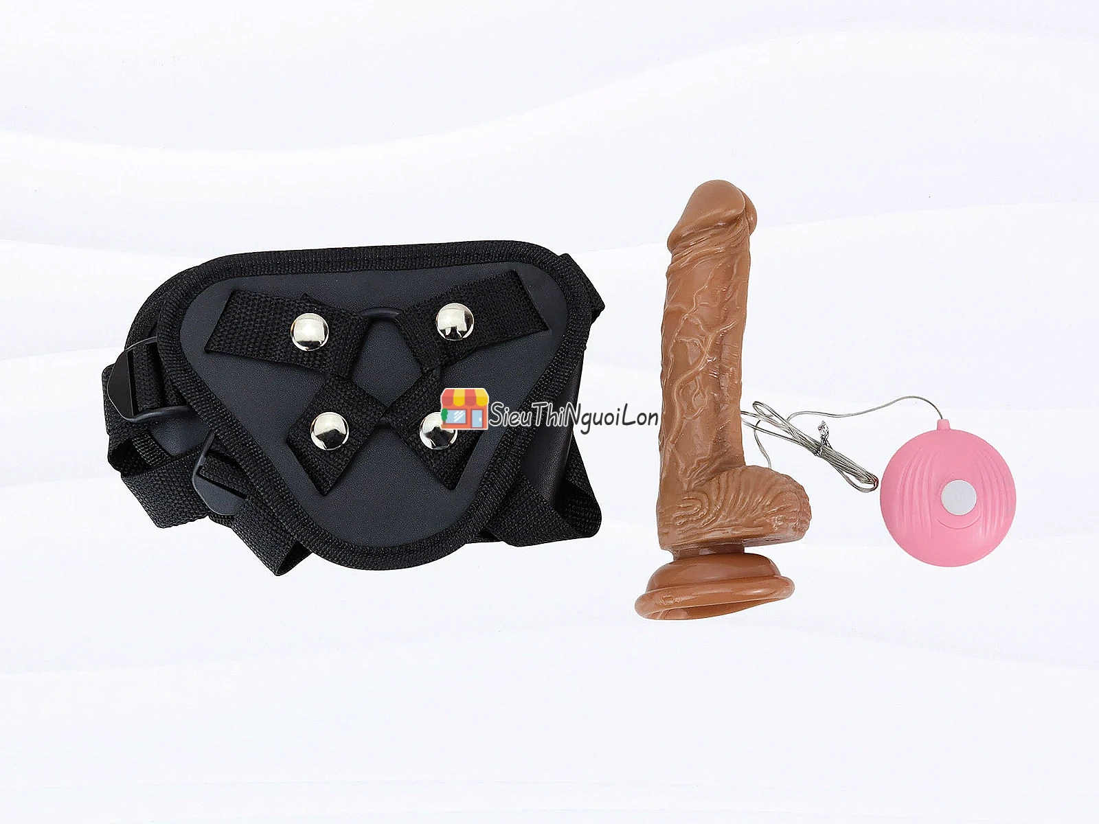 Dương vật giả dây đeo có bìu kèm điều khiển rung nhiều chế độ