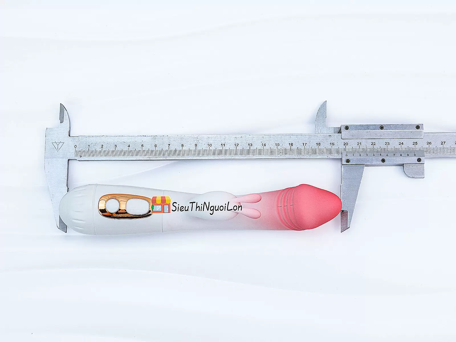 Dương vật giả đa năng có nhánh tai thỏ JIUAI trắng hồng pin sạc