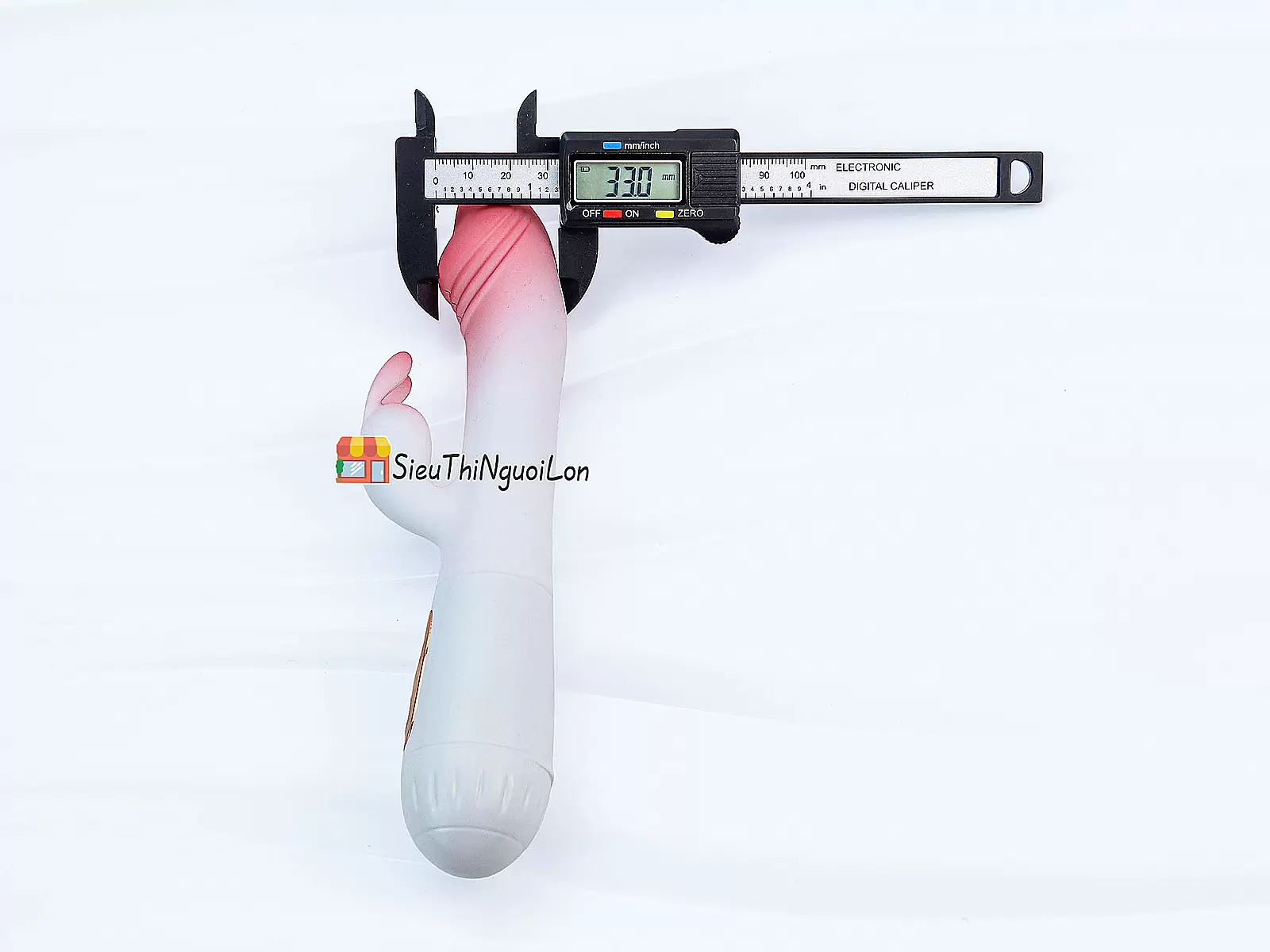 Dương vật giả đa năng có nhánh tai thỏ JIUAI trắng hồng pin sạc