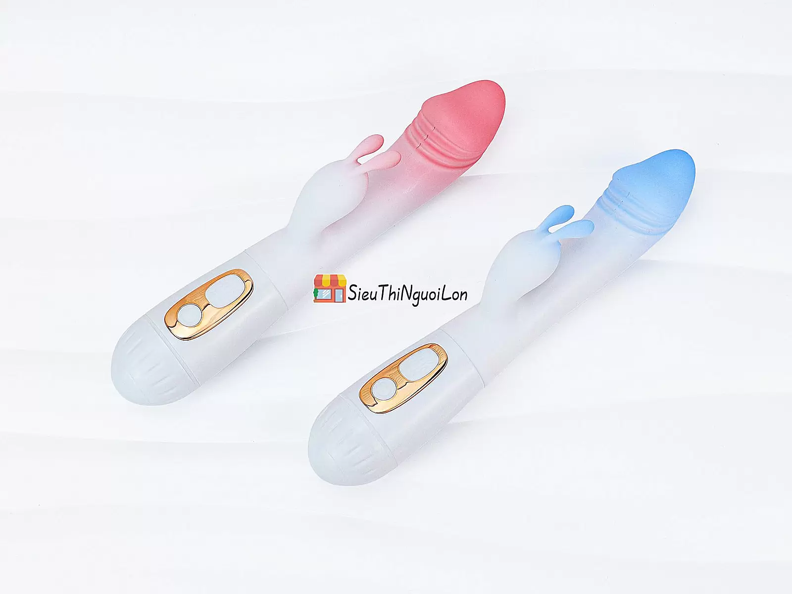 Dương vật giả đa năng có nhánh tai thỏ JIUAI trắng hồng pin sạc