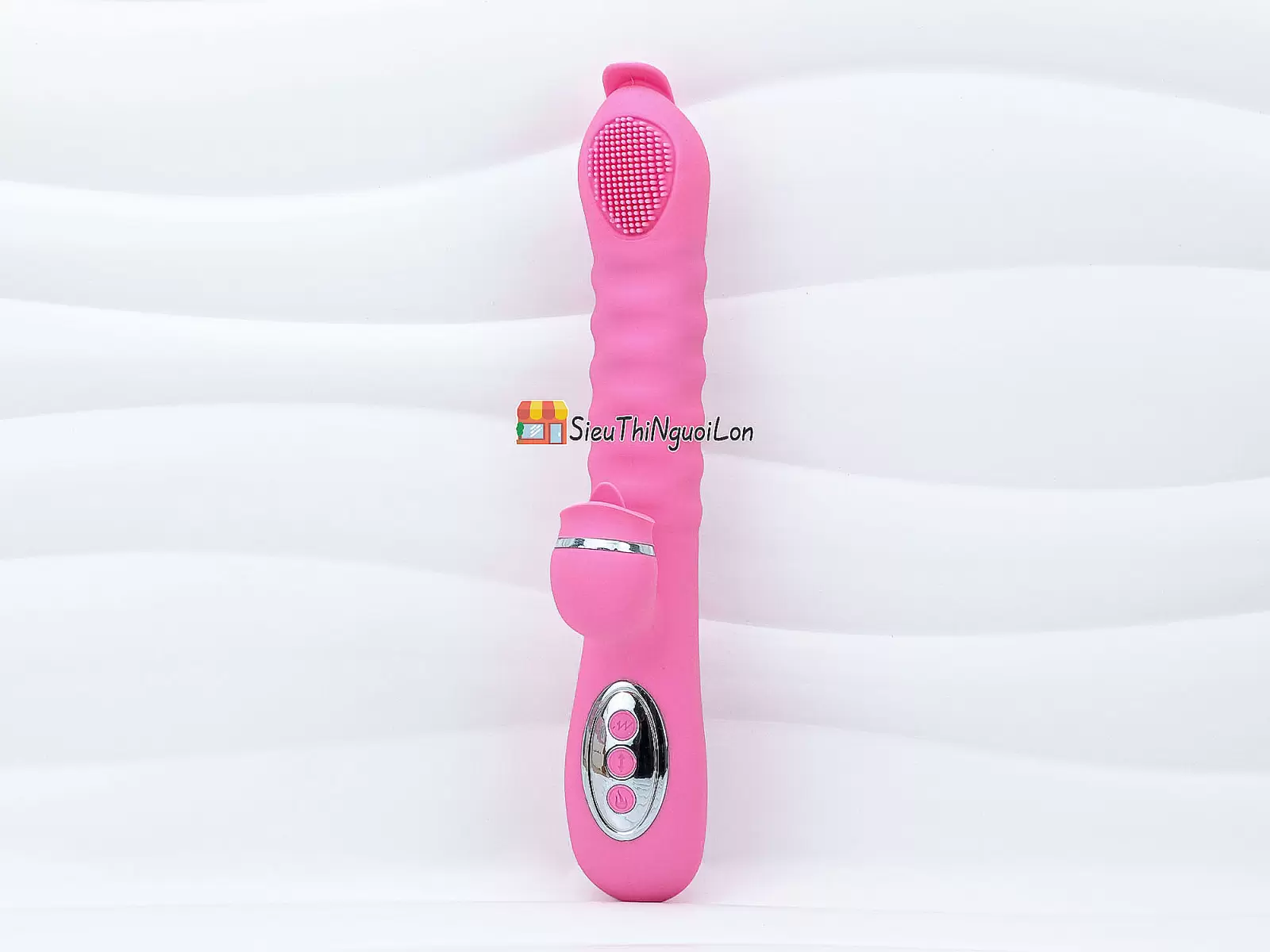 Dương vật giả lưỡi 2 đầu Telescopic liếm, rung, thụt pin sạc, ấm nóng