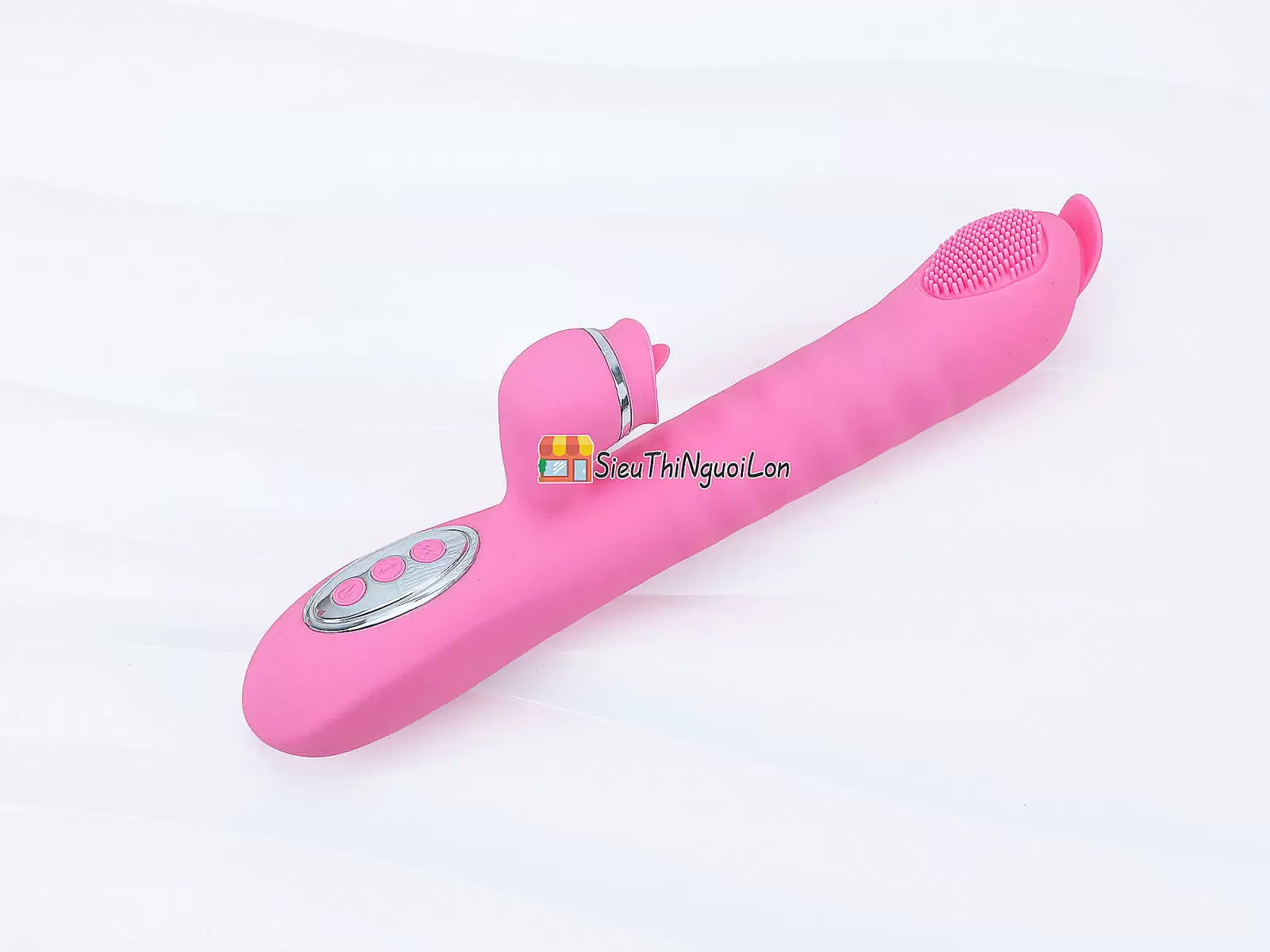 Dương vật giả lưỡi 2 đầu Telescopic liếm, rung, thụt pin sạc, ấm nóng
