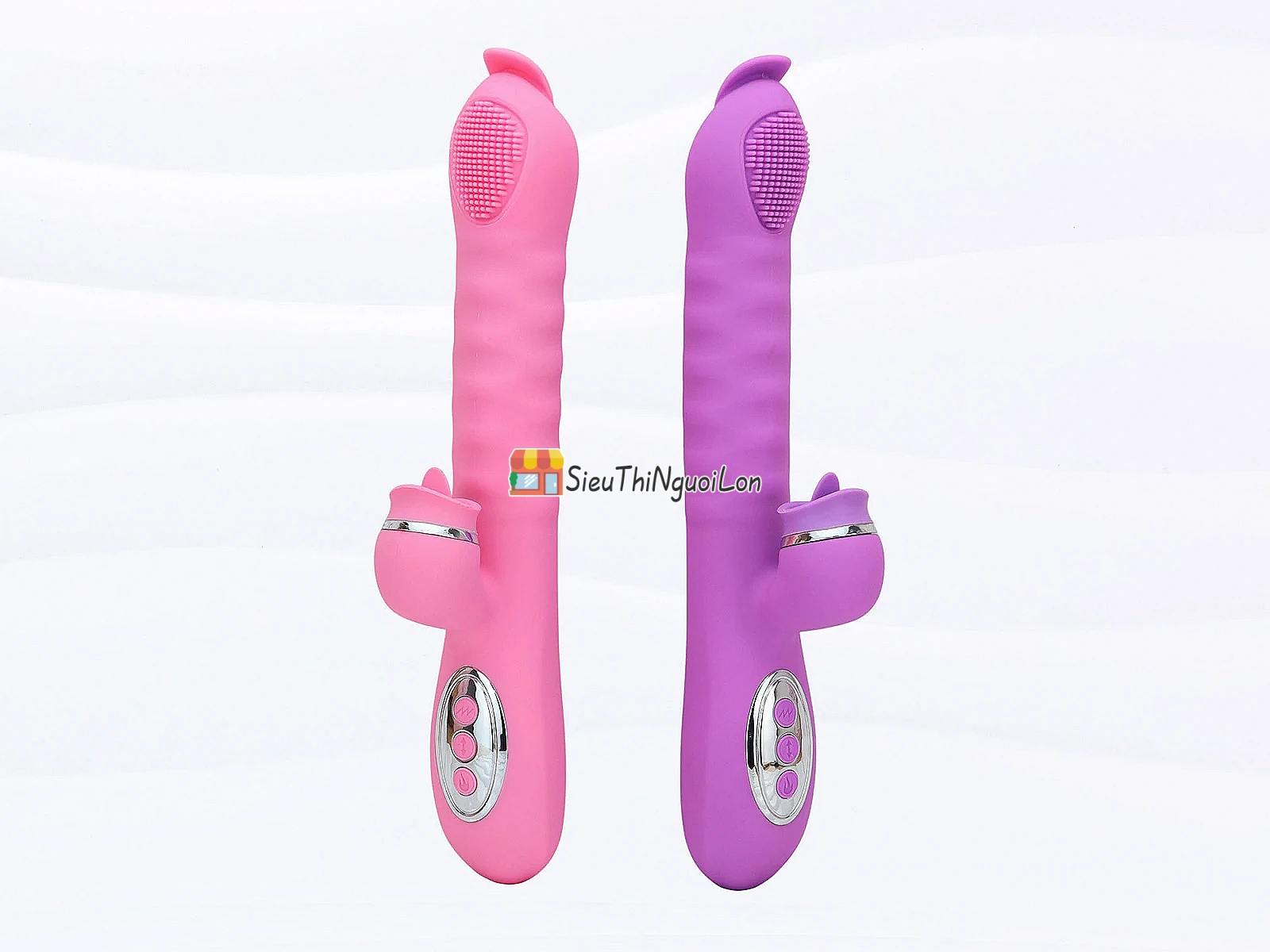Dương vật giả lưỡi 2 đầu Telescopic liếm, rung, thụt pin sạc, ấm nóng