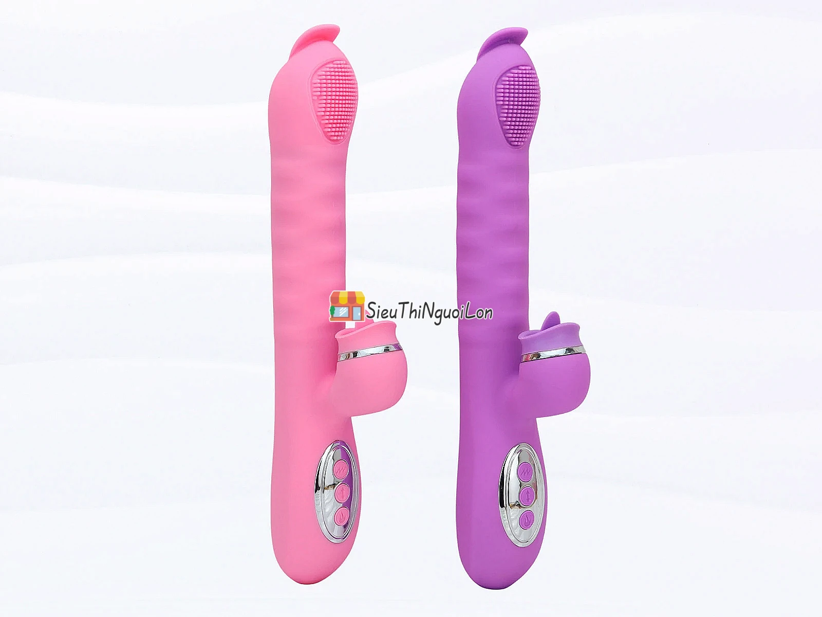 Dương vật giả lưỡi 2 đầu Telescopic liếm, rung, thụt pin sạc, ấm nóng