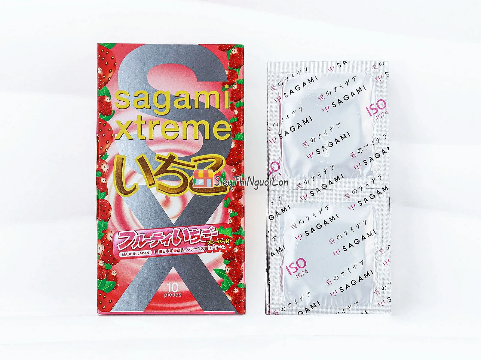 Bao cao su Sagami Xtreme Strawberry mỏng nhẹ tự nhiên, hương dâu ngọt ngào đầy quyến rũ