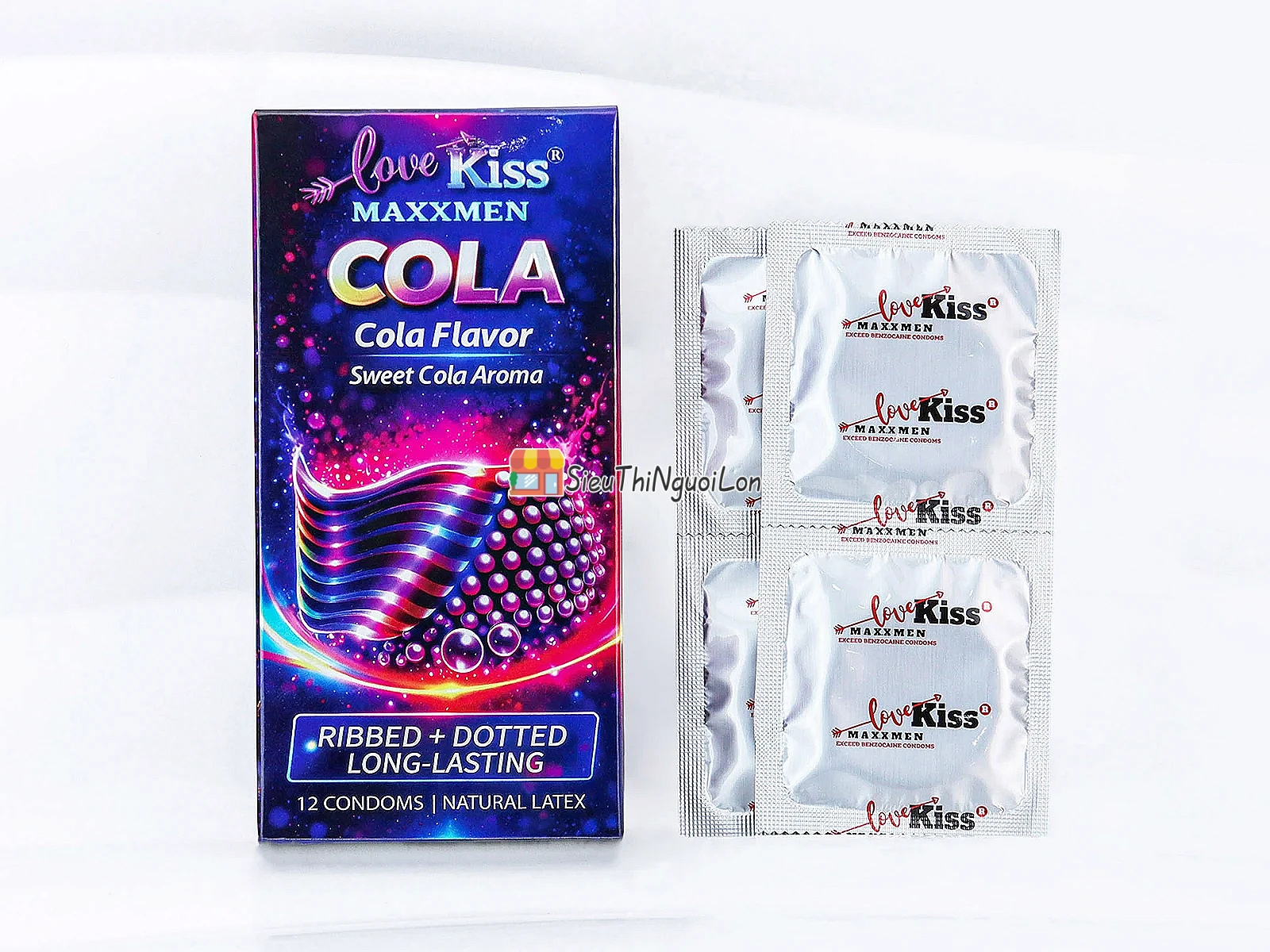 Bao cao su Love Kiss Maxxmen Cola hương Cola ngọt ngào, gân gai kích thích, hỗ trợ kéo dài thời gian