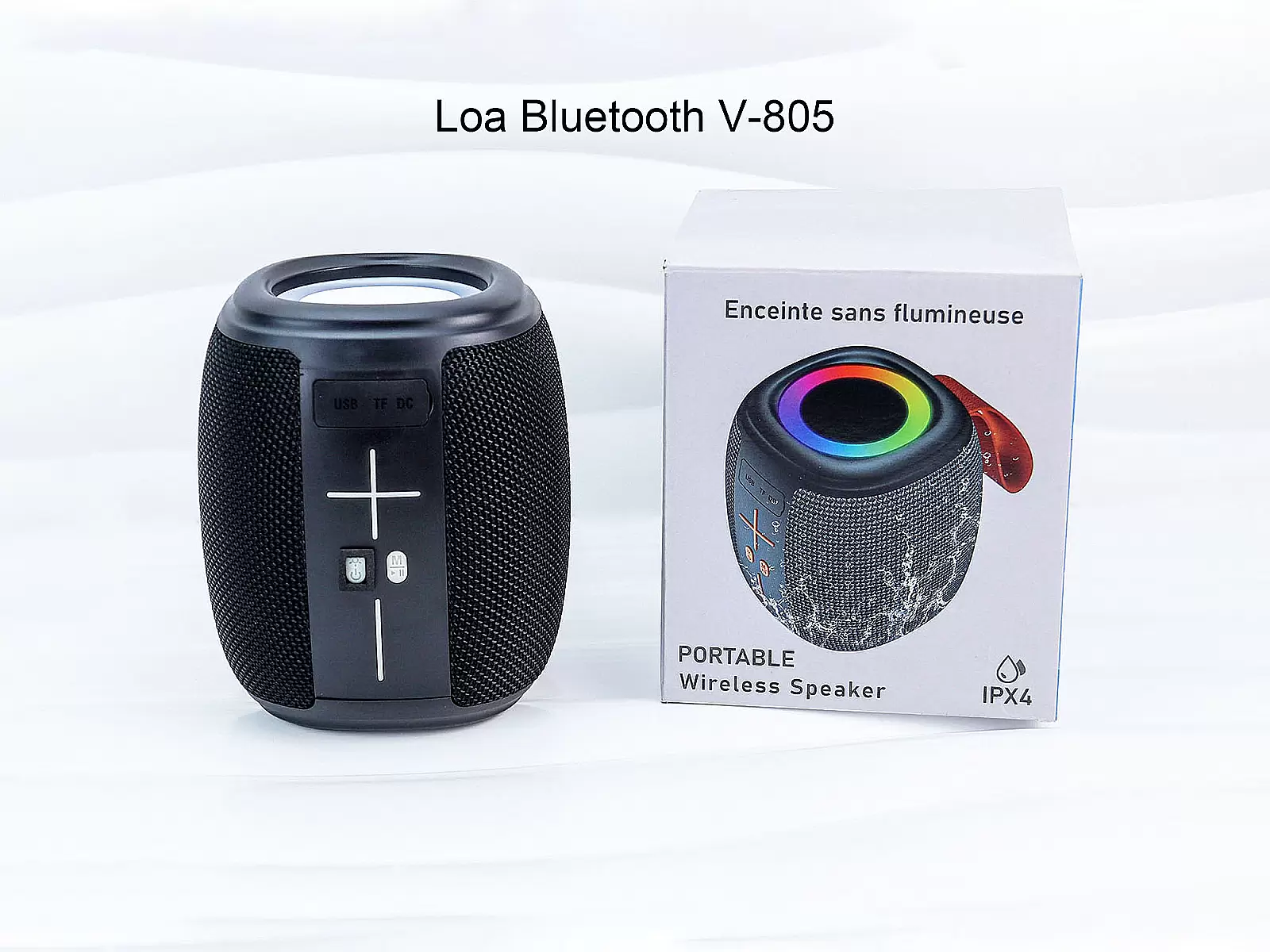 Loa Bluetooth V-805 âm thanh mạnh mẽ, LED đổi màu, chống nước IPX4