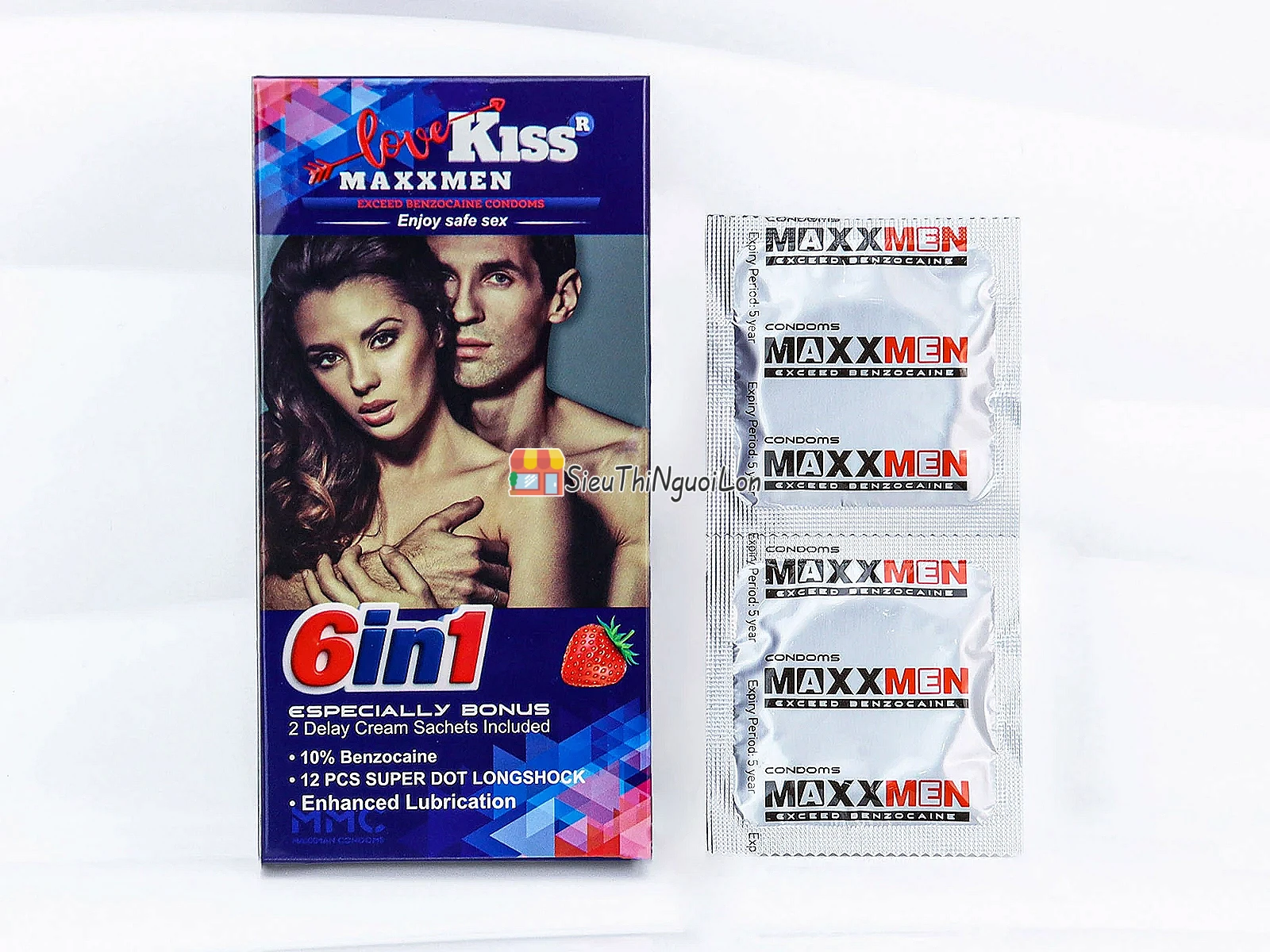 Bao Cao Su Love Kiss MaxxMen 6in1 kéo dài thời gian, gân gai cực kích thích