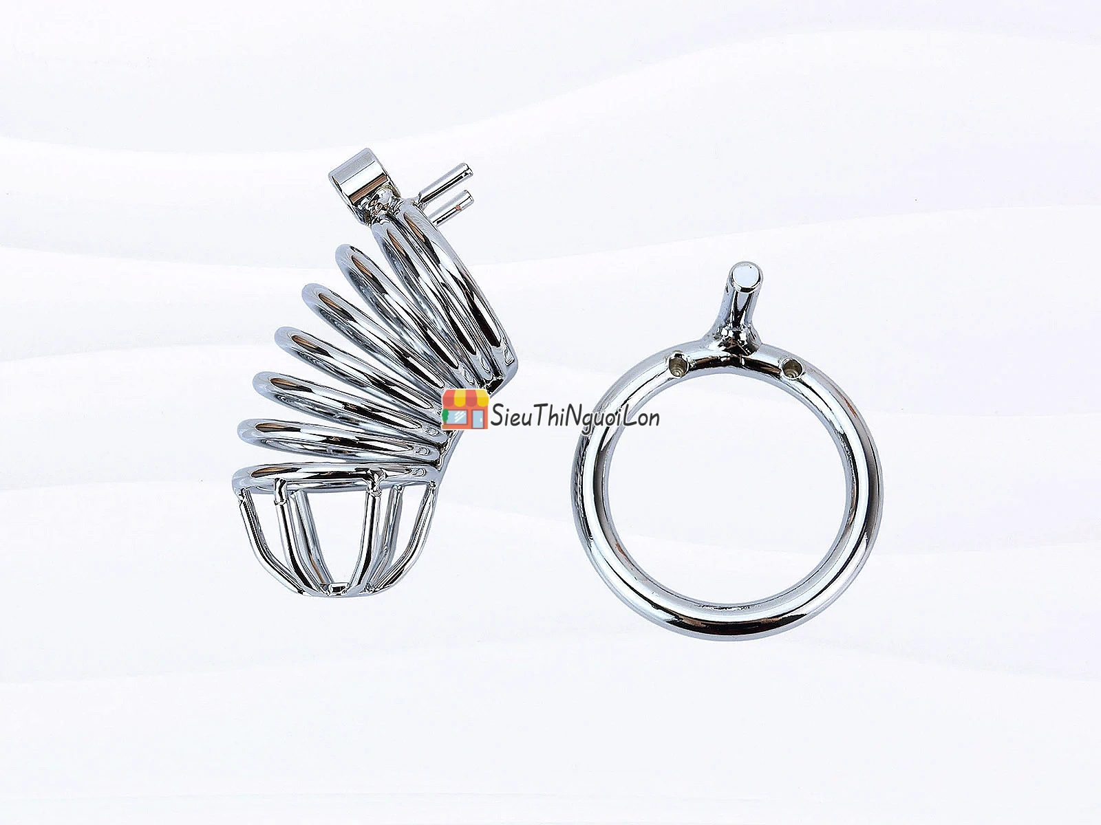 Dụng cụ bạo dâm khóa dương vật inox thiết kế lồng kim loại kèm ổ khoá