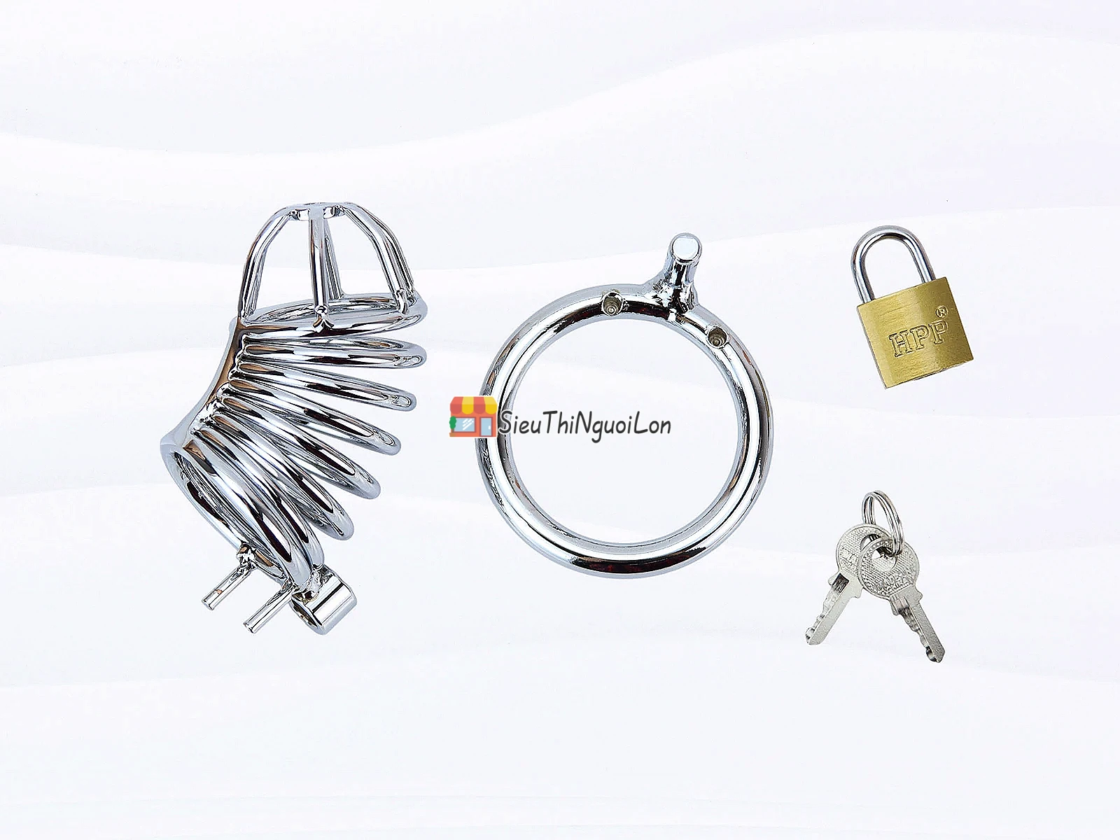 Dụng cụ bạo dâm khóa dương vật inox thiết kế lồng kim loại kèm ổ khoá