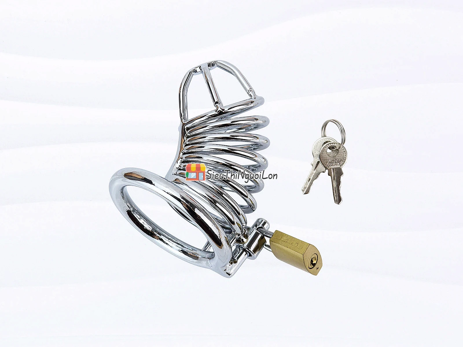 Dụng cụ bạo dâm khóa dương vật inox thiết kế lồng kim loại kèm ổ khoá