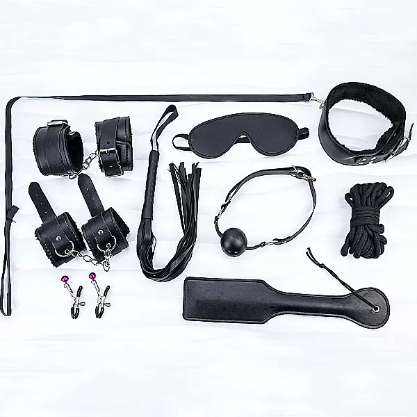 Đồ chơi bạo dâm da đen 9 món bộ phụ kiện quyến rũ cho cặp đôi thích cảm giác mạnh