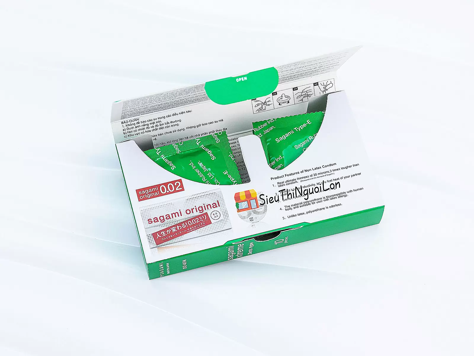 Bao cao su có gai Nhật Bản Sagami Xtreme Green Siêu Mỏng 10 bao