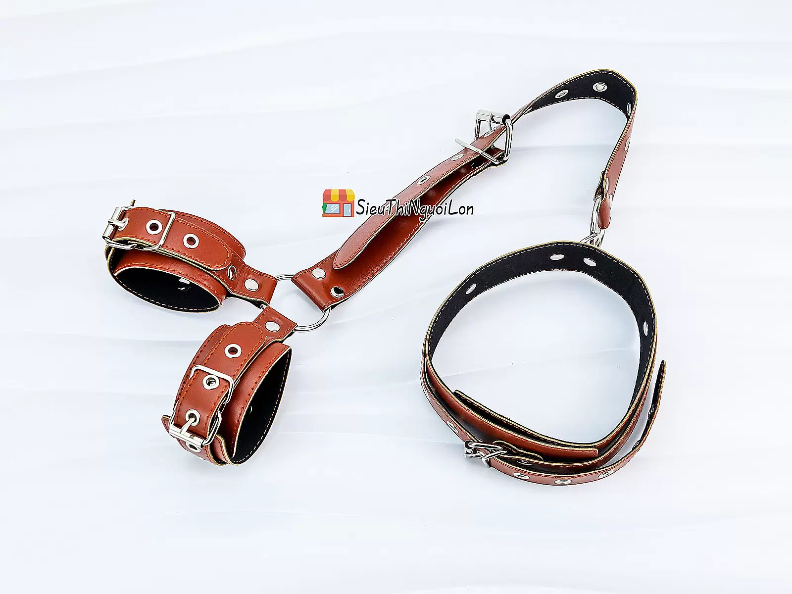 Đồ chơi bạo dâm khóa cổ còng tay da cao cấp
