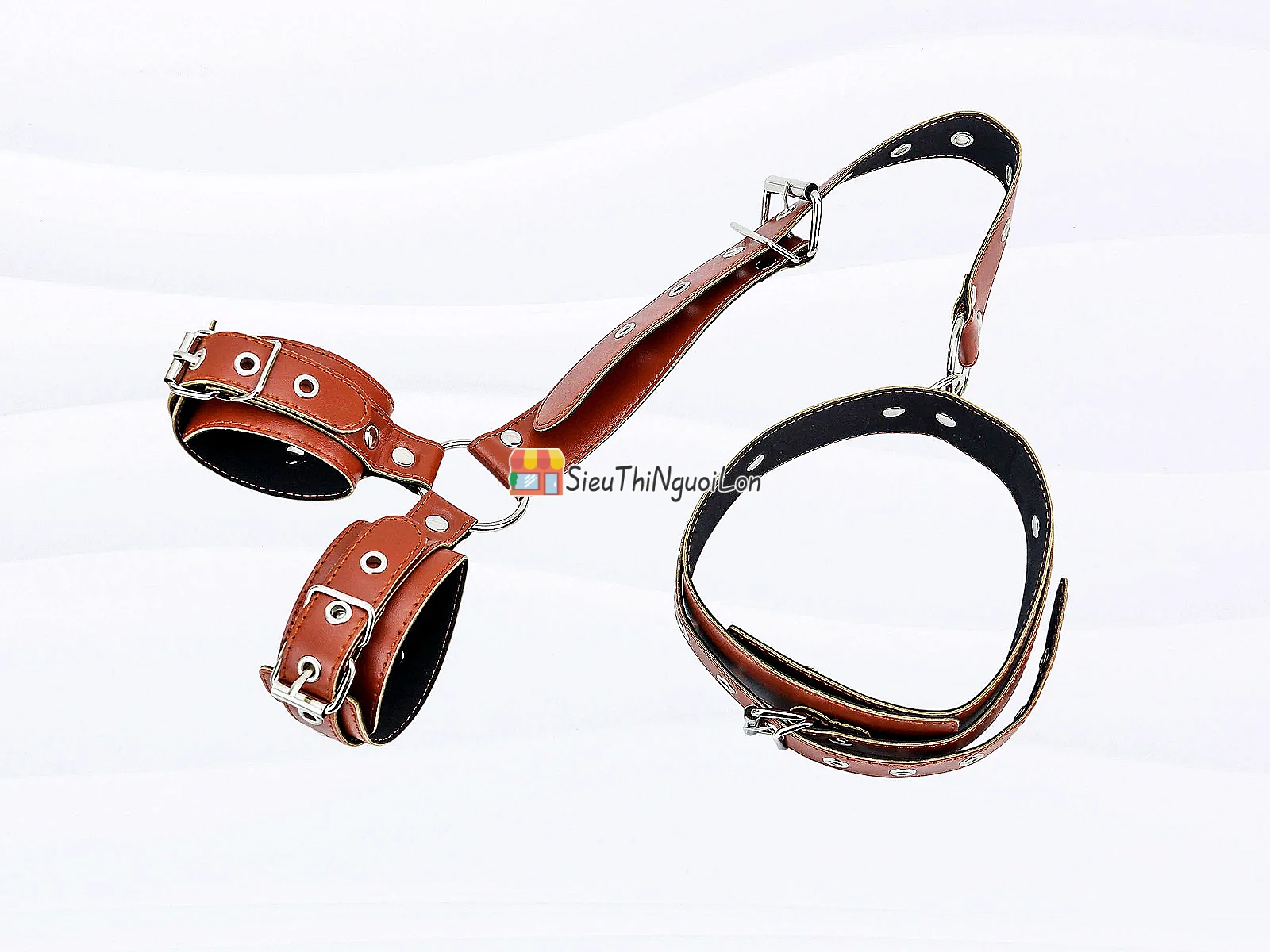 Đồ chơi bạo dâm khóa cổ còng tay da cao cấp