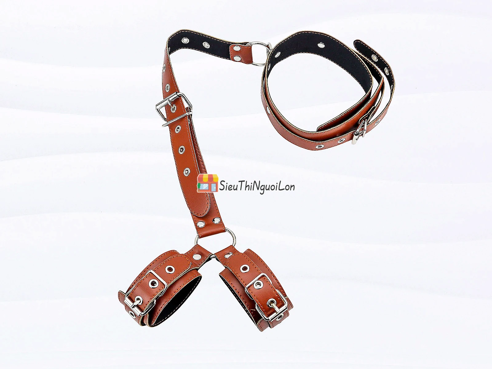 Đồ chơi bạo dâm khóa cổ còng tay da cao cấp