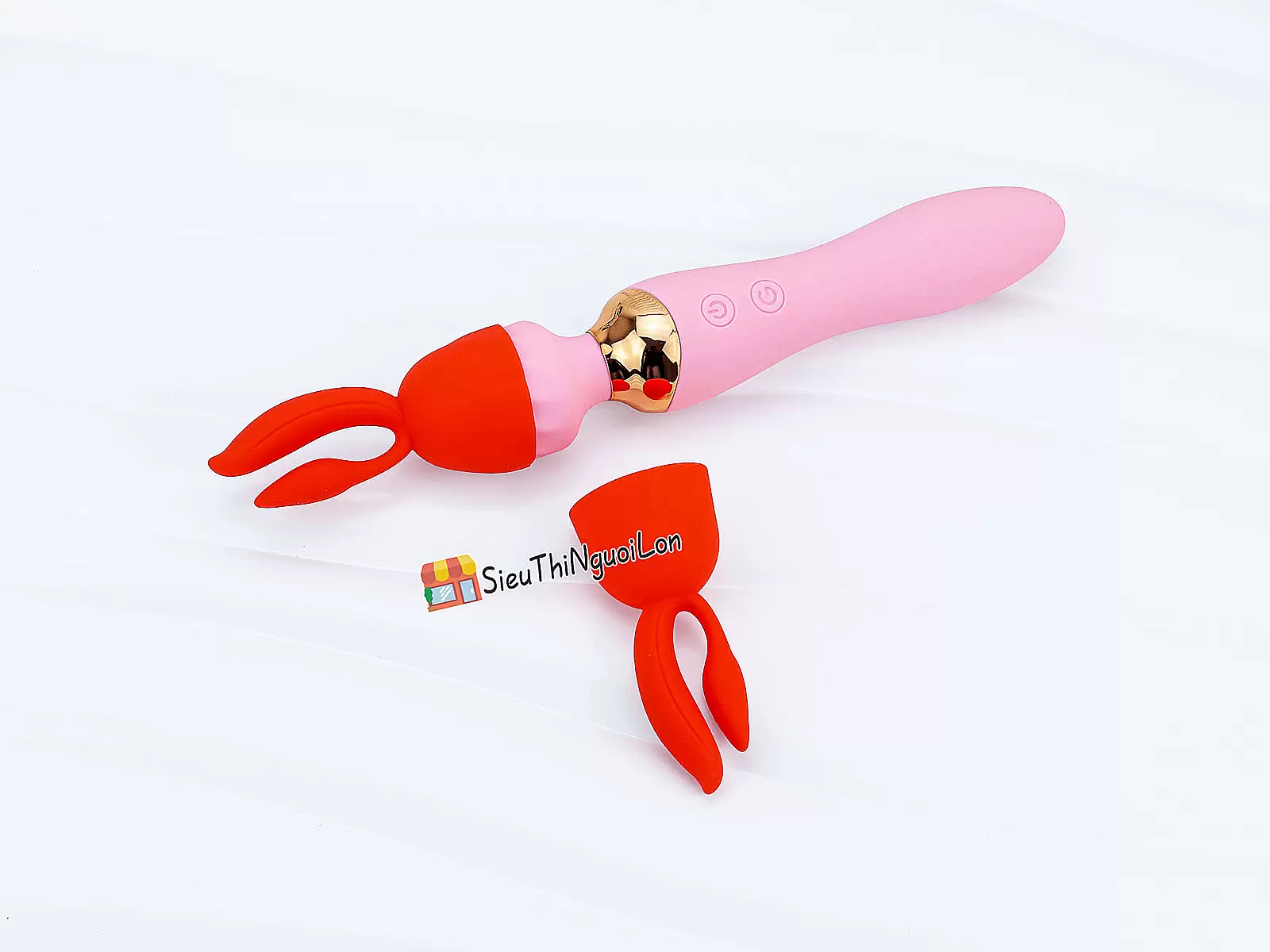 Đầu phụ máy massage 2 nhánh tai thỏ màu đỏ