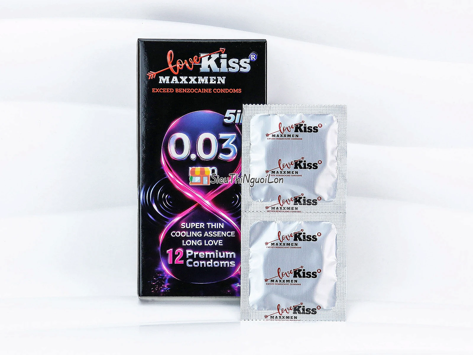 Bao cao su Love Kiss MaxxMen 0.03mm 5in1 siêu mỏng, mát lạnh, kéo dài cuộc yêu