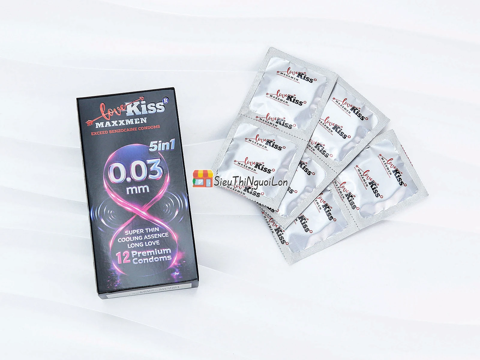 Bao cao su Love Kiss MaxxMen 0.03mm 5in1 siêu mỏng, mát lạnh, kéo dài cuộc yêu