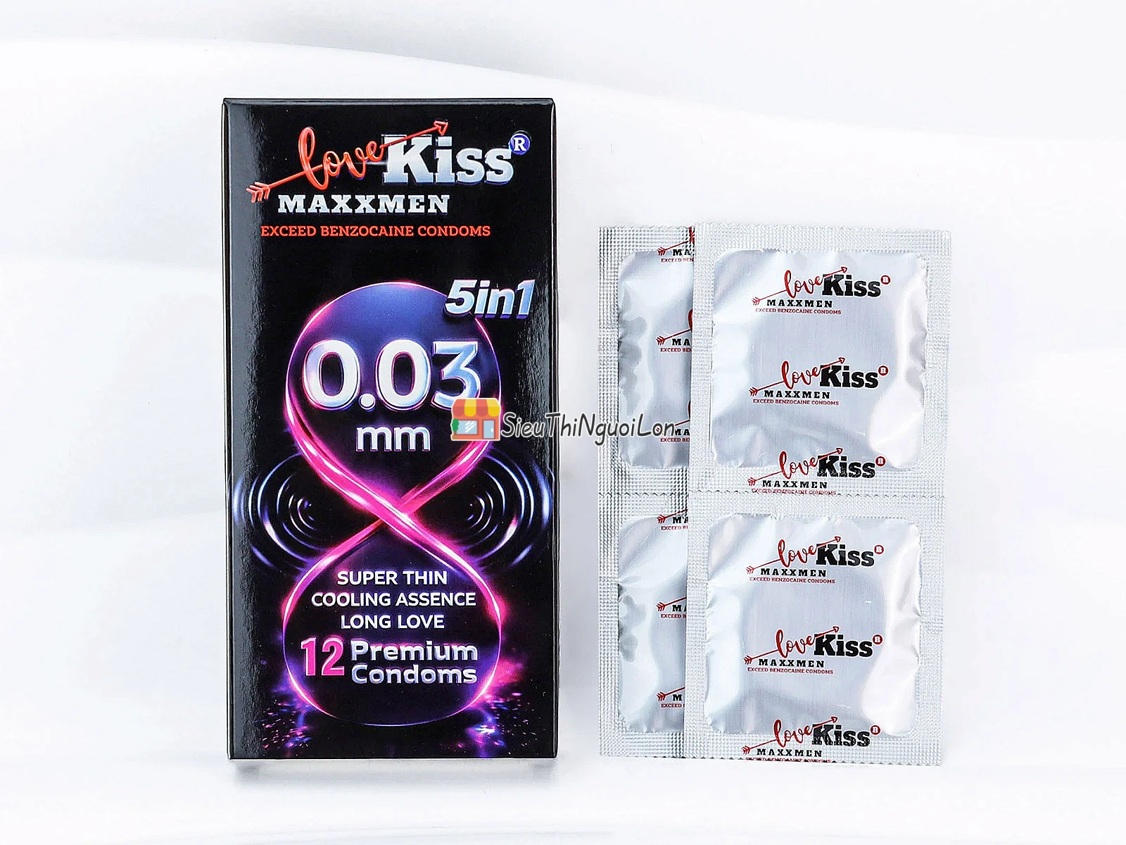 Bao cao su Love Kiss MaxxMen 0.03mm 5in1 siêu mỏng, mát lạnh, kéo dài cuộc yêu