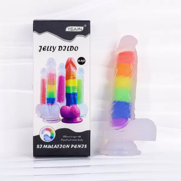 Dương vật giả có đế Jelly Dildo trong suốt 7 sắc màu cầu vồng