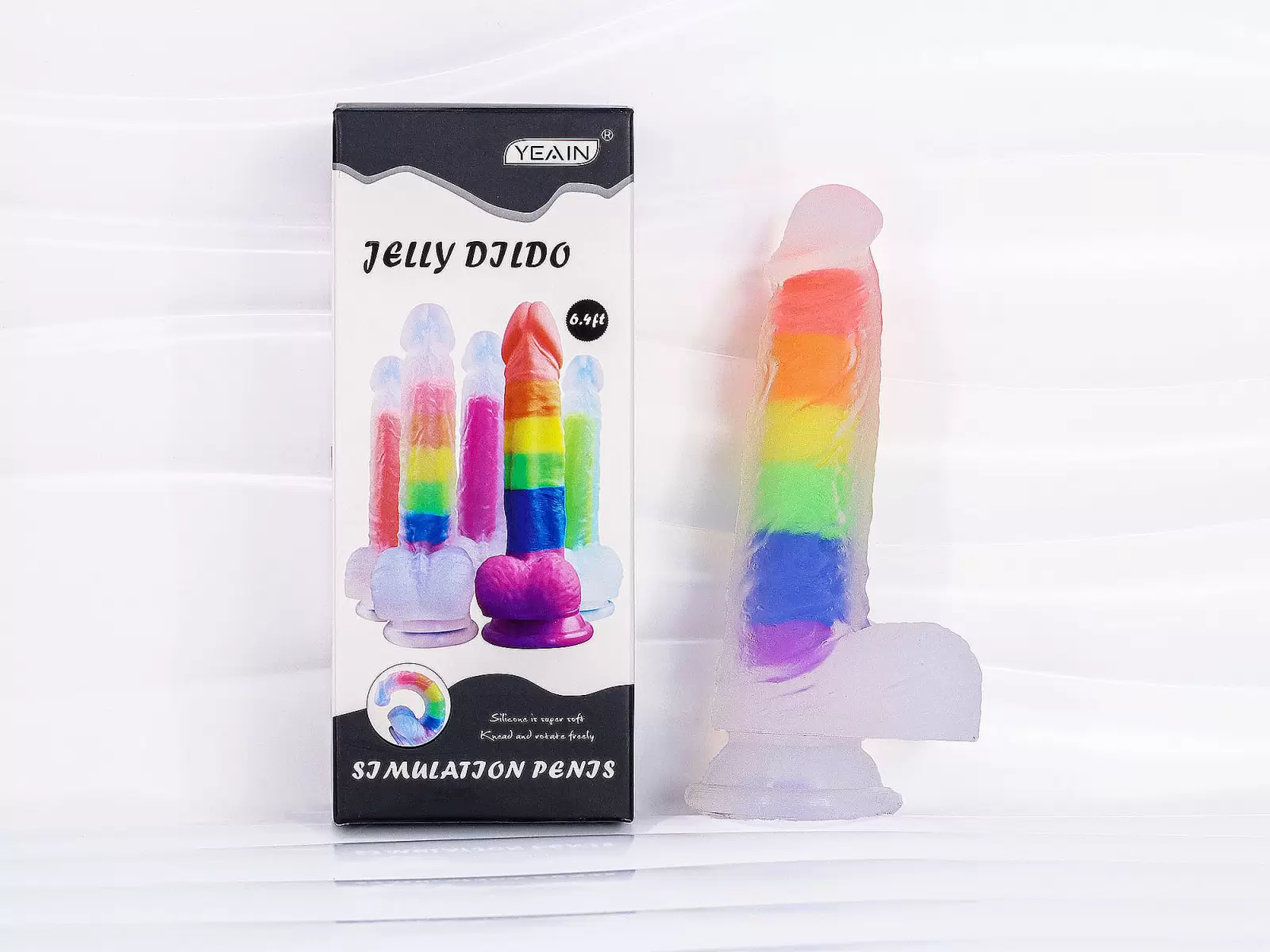 Dương vật giả có đế Jelly Dildo trong suốt 7 sắc màu cầu vồng